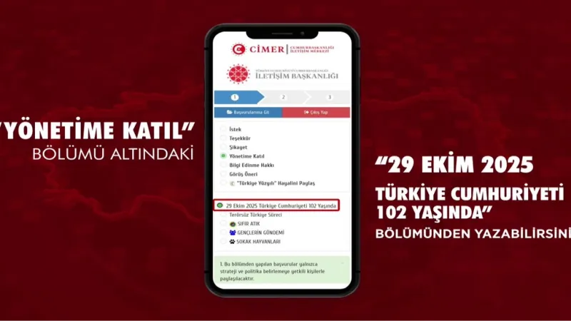 Vatandaşlar Cumhuriyet duygularını CİMER'den paylaşabilecek
